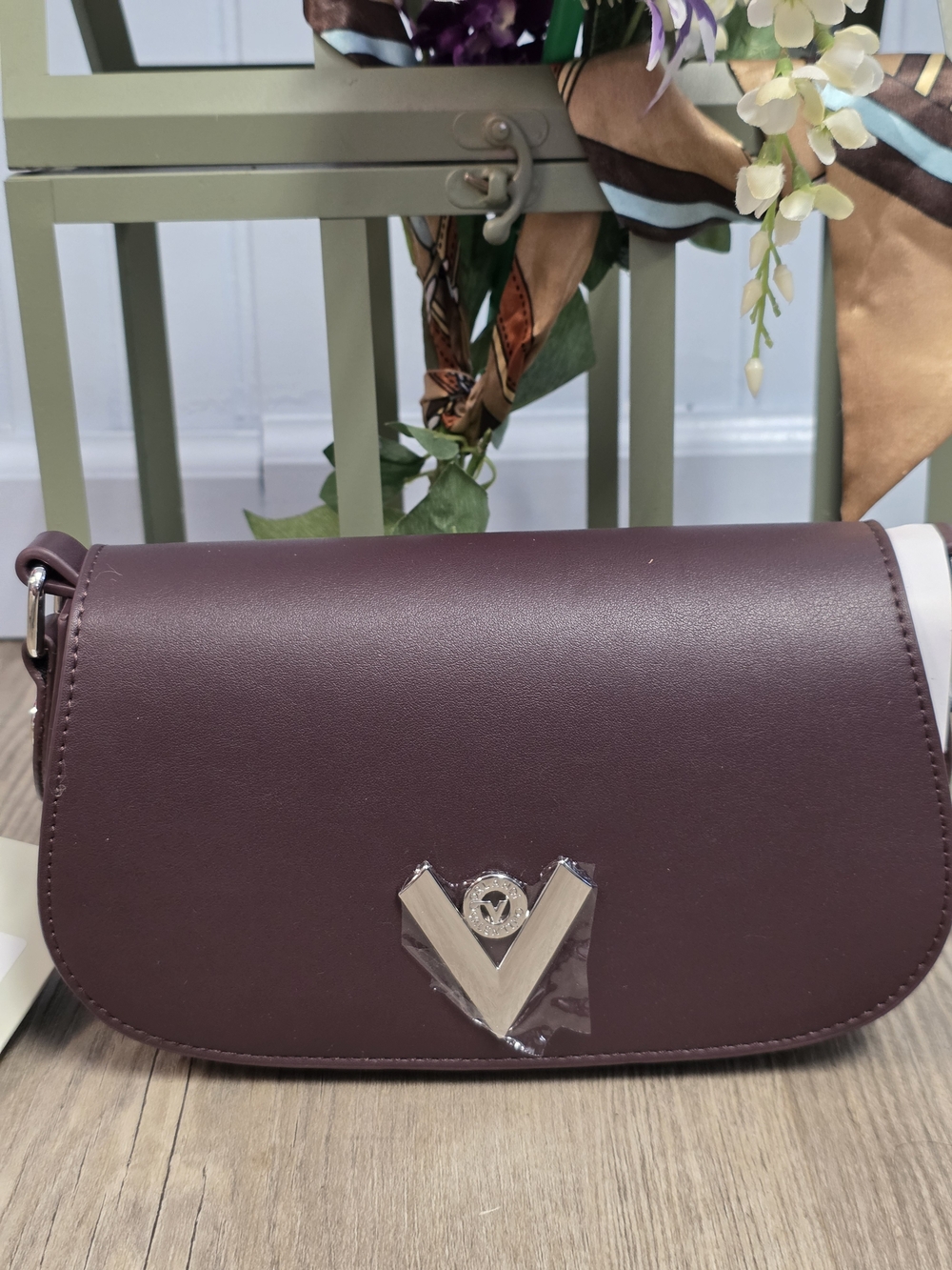 Valentino Orlandi Deep Plum Shoulder Bag with V Emblem